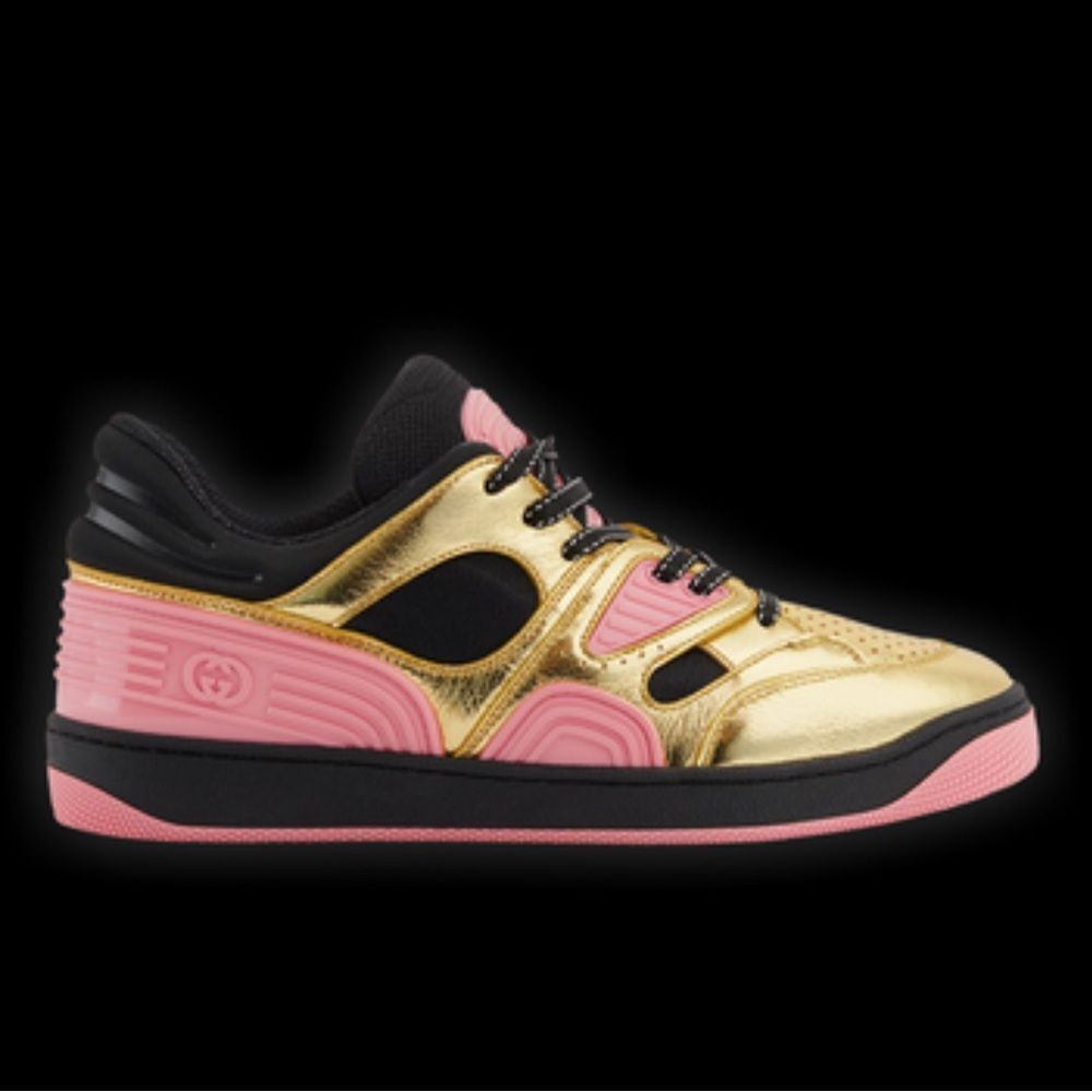 Brand new with box and dustbag Gucci Wmns Basket 'Black Gold Pink size 11
